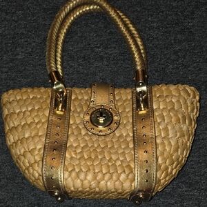 Michael Kors Gold and Tan Woven Shoulder Bag